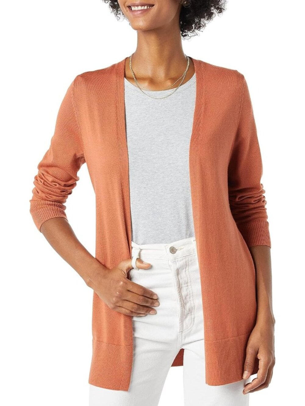 Amazon Essentials Women's Caramel Long Sleeve Open Front Cardigan Sweaters